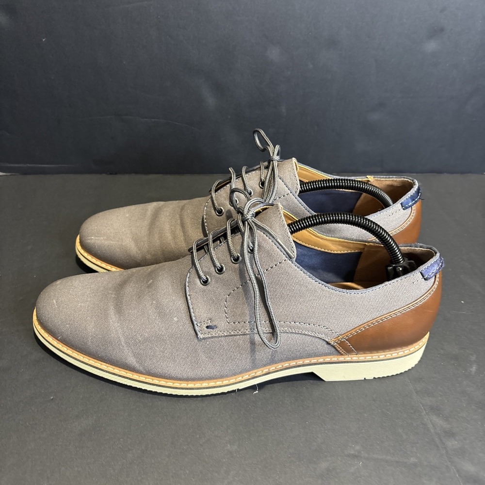 Steve Madden Men's Harken Grey Canvas and Brown Leather Derby Shoes Size 11